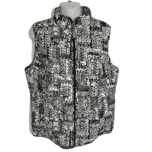 Van Heusen Womens Medium M Vest Jacket Full Zip Black White Quilted Pockets - Picture 1 of 9